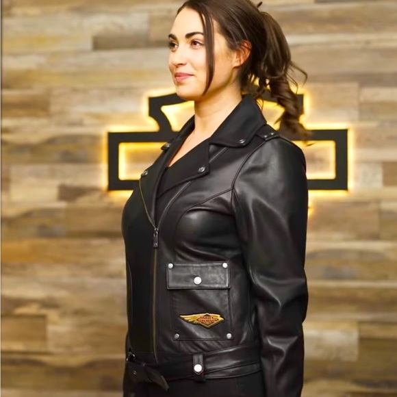 Harley Davidson Women's 120th Anniversary D-Pocket Biker Leather Jacket - Black - Picture 2 of 16